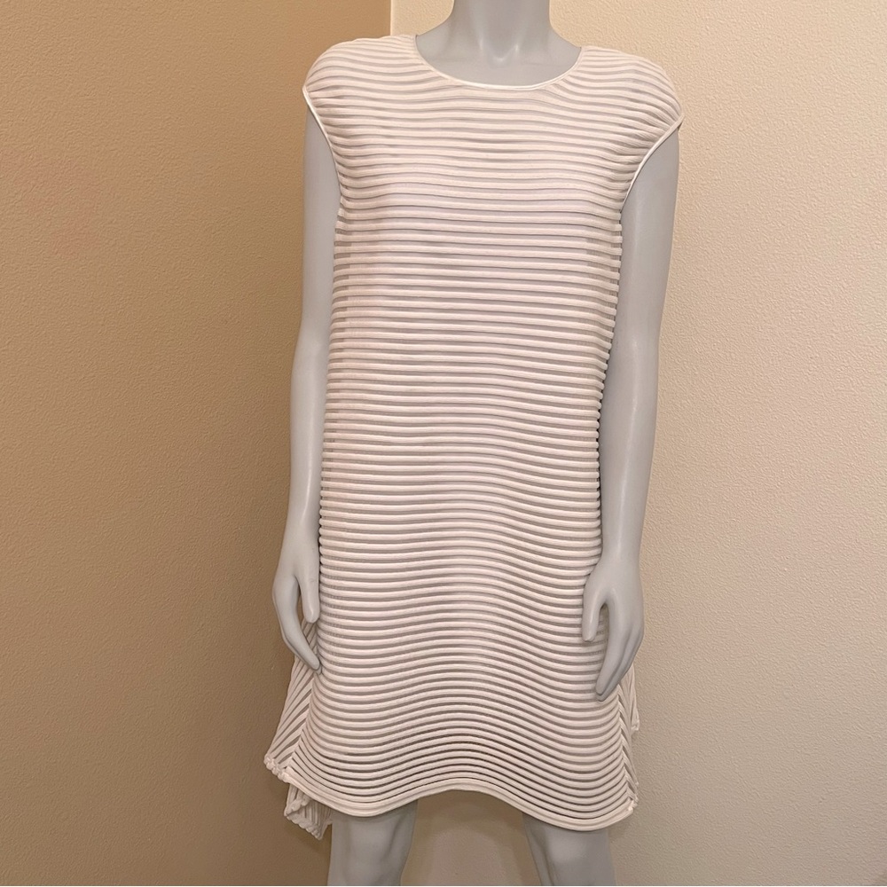 Rachel Zoe Cream Ribbed Sheer Asymmetrical Sleeveless Dress